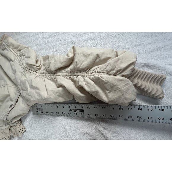 By Anthropologie Womens Ruched Lace-Trim Bomber Jacket Size XS Beige Cropped - Picture 9 of 9